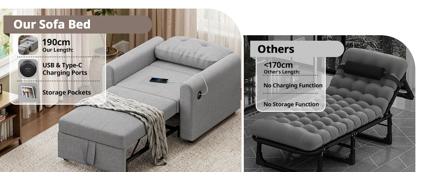 Luxury Single Pull Out Sofa Bed (with usb)