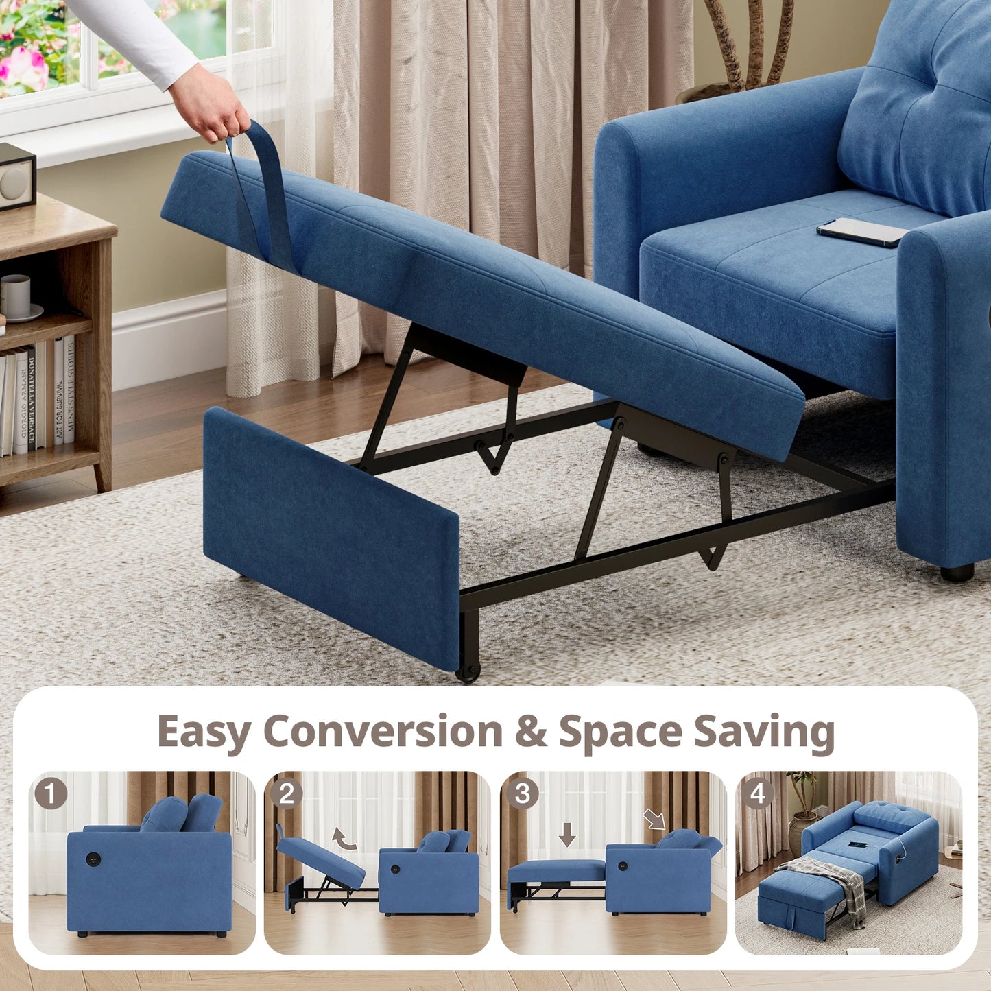 Luxury Single Pull Out Sofa Bed (with usb)