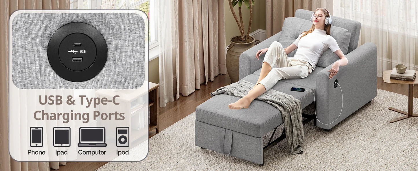 Luxury Single Pull Out Sofa Bed (with usb)