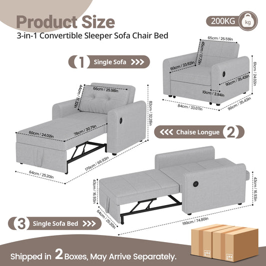 Luxury Single Pull Out Sofa Bed (with usb)